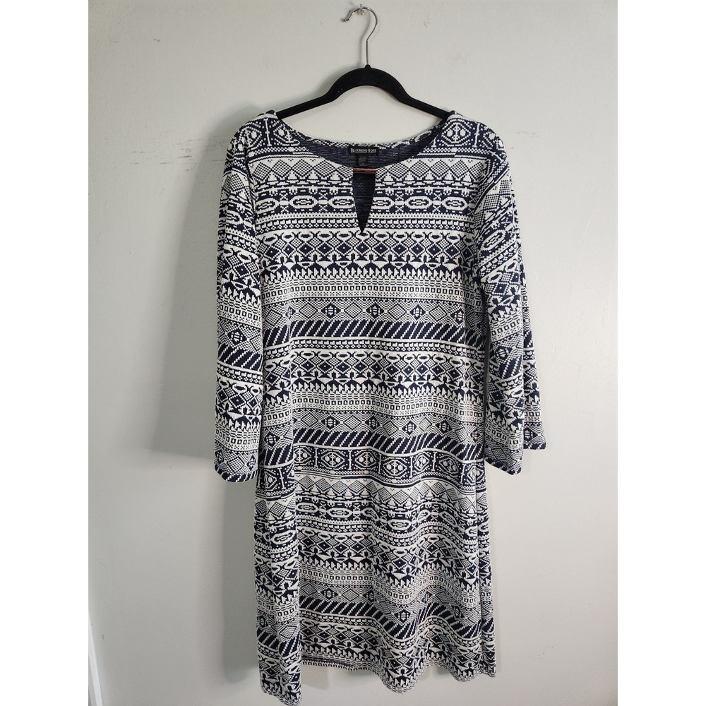 XL Womens 3/4 Short Sleeve Midi Dress‎ Cotton Navy White Keyhole Front